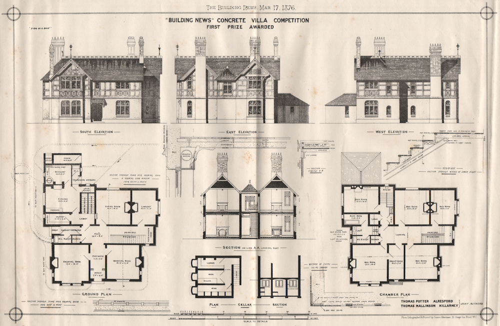 Building News Concrete Villa competition First Prize. Alresford & Killarney 1876